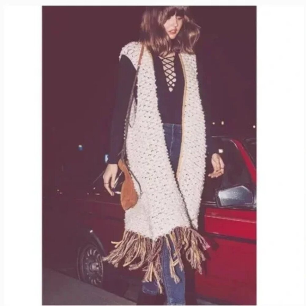 NWOT Free People Madeline Long Fringe Cardigan Sweater Vest
